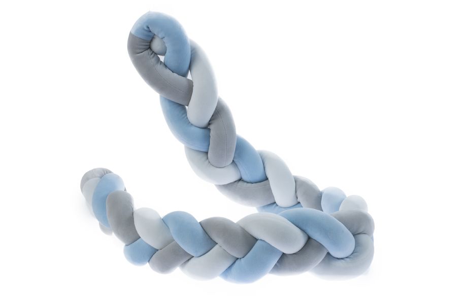 Trenza cuna trenzada en azul y gris de 150 cm para protección y decoración.