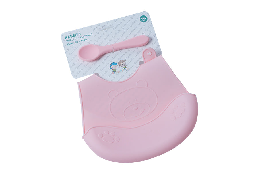 Babero Silicona + Chuchara Rosa