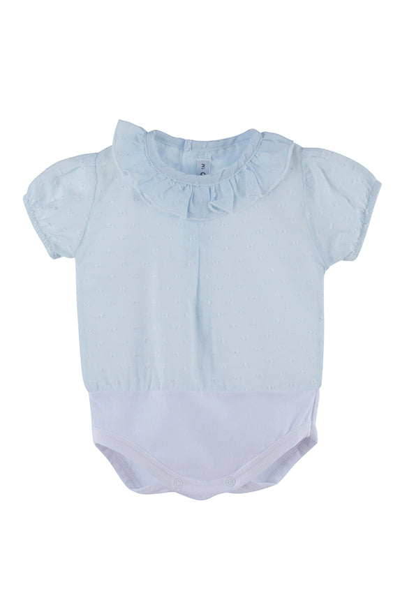 Body bebé plumeti con cuello volante manga corta