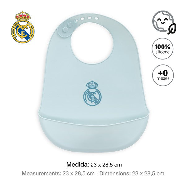 Babero Real Madrid Silicona | Oficial, Antibacteriano y BPA Free Azul