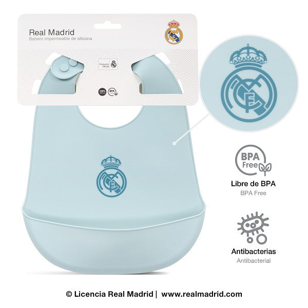 Babero Real Madrid Silicona | Oficial, Antibacteriano y BPA Free Azul