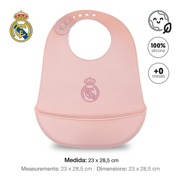 Babero Real Madrid Silicona | Oficial, Antibacteriano y BPA Free Rosa