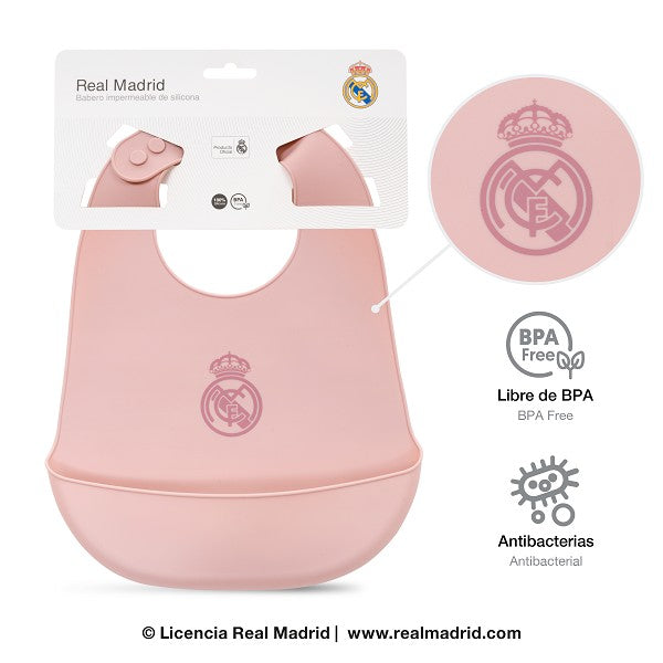 Babero Real Madrid Silicona | Oficial, Antibacteriano y BPA Free Rosa