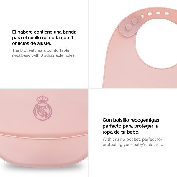 Babero Real Madrid Silicona | Oficial, Antibacteriano y BPA Free Rosa