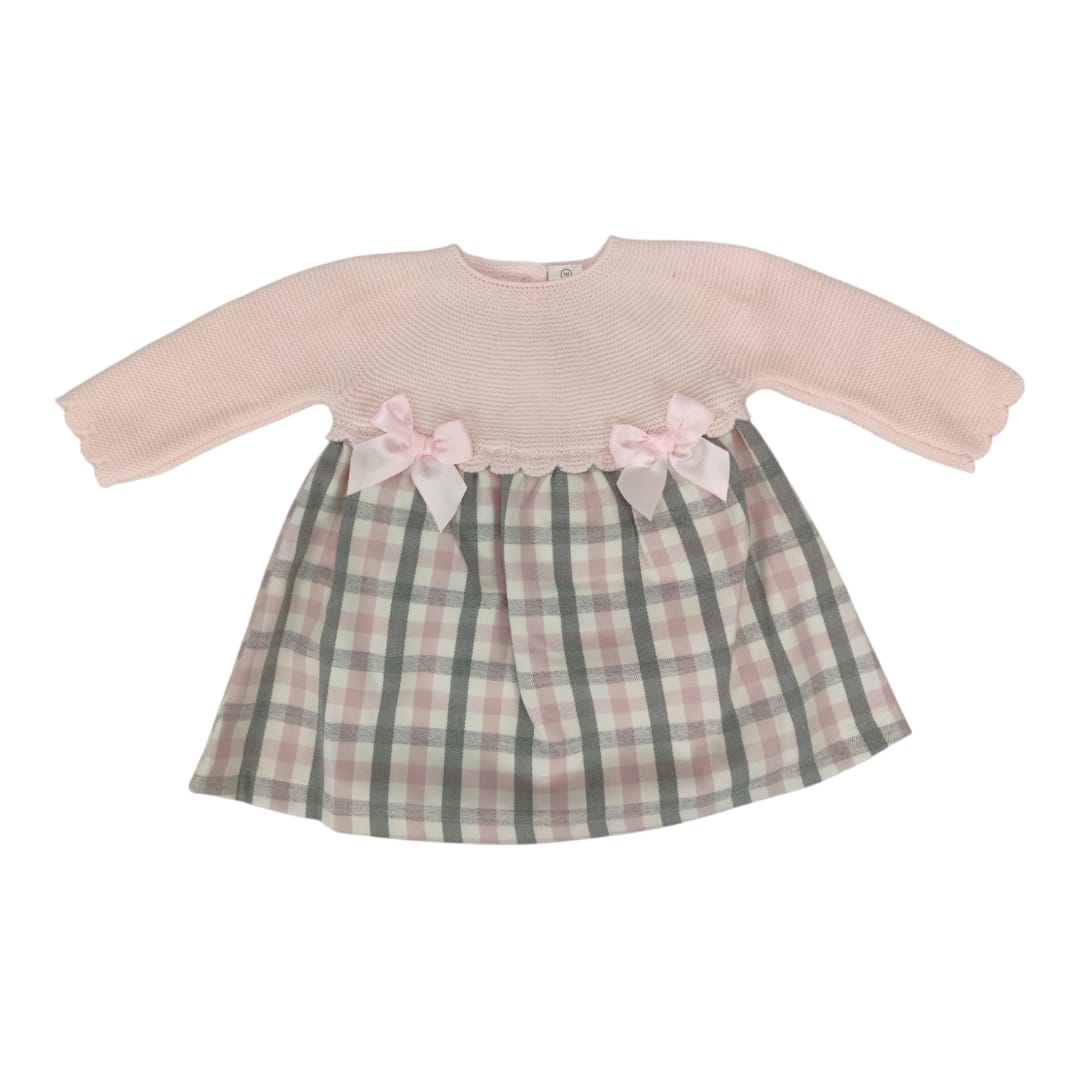 Vestido punto y Vichy rosa – - Main Image