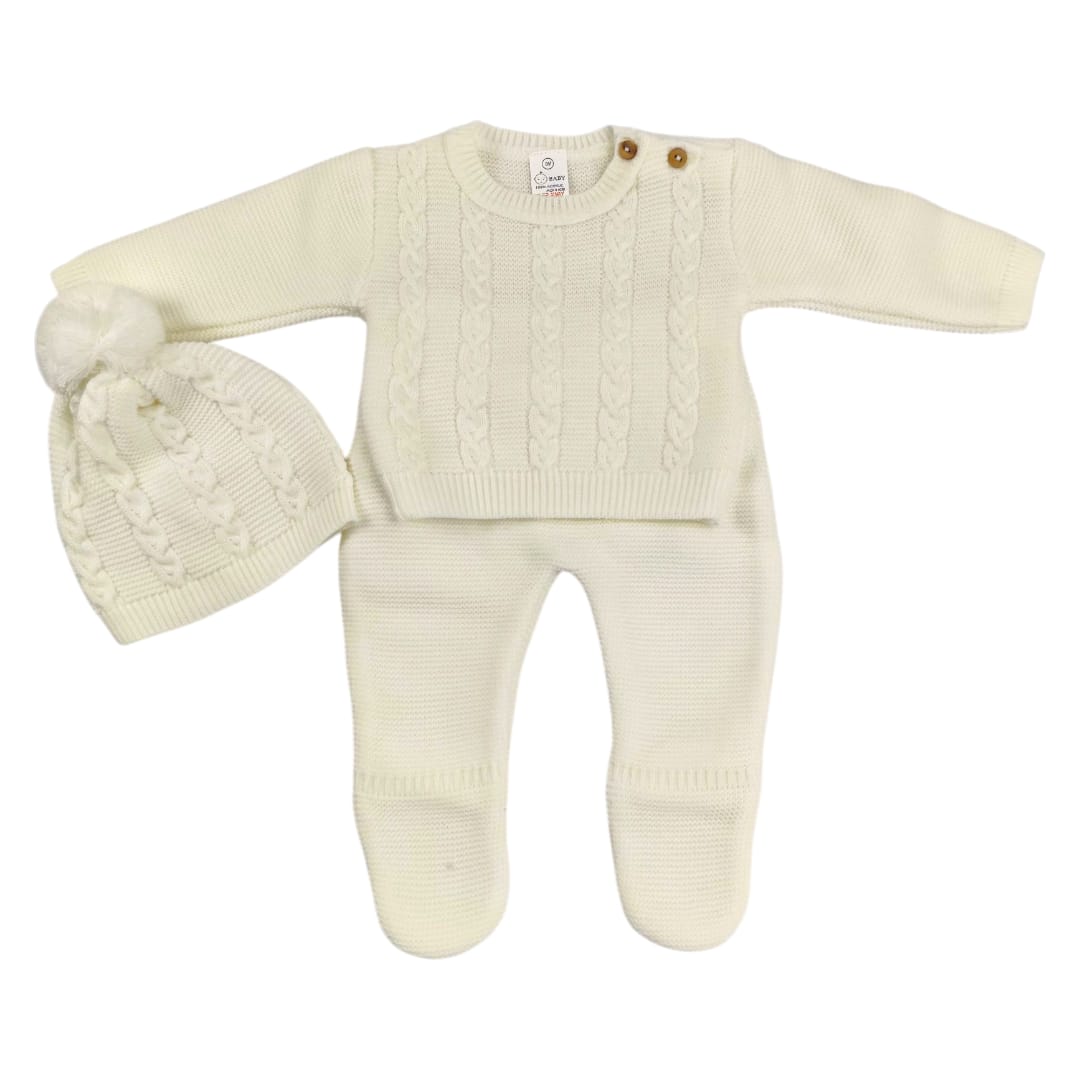 Conjunto de punto trenzado bebé beige
