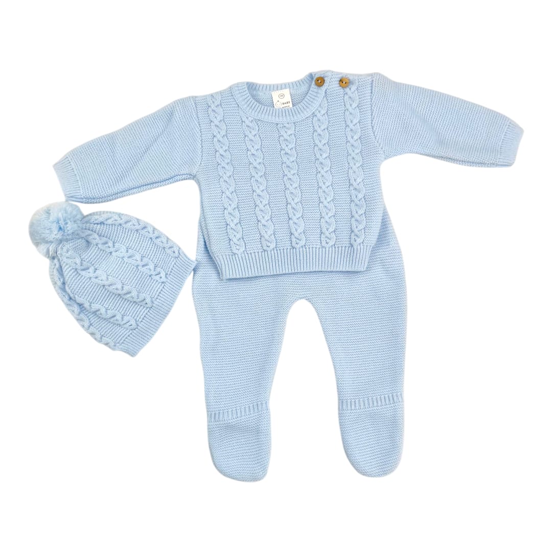 Conjunto de punto trenzado bebé Celeste