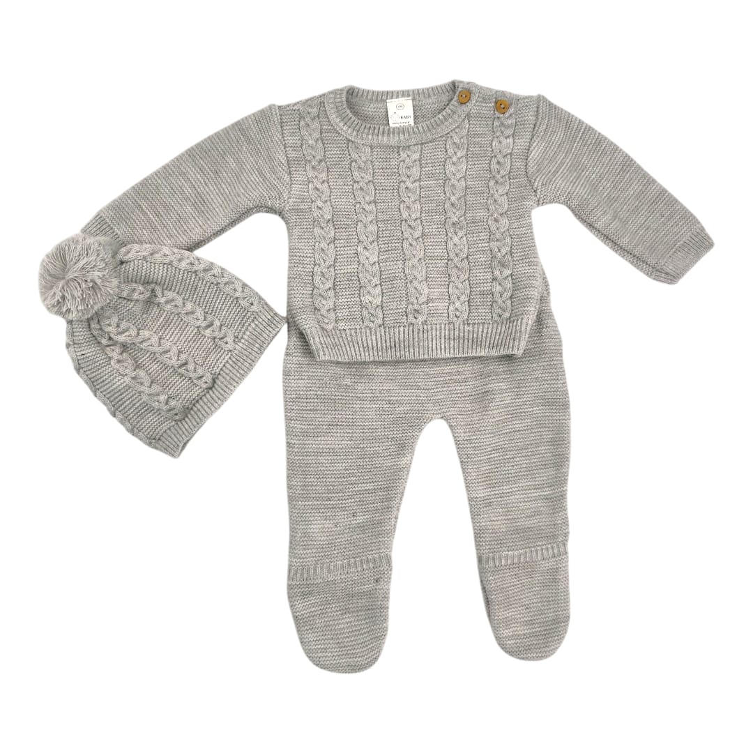 Conjunto de punto trenzado bebé Gris