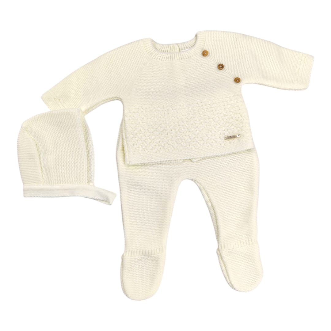 Conjunto de punto bebé beig con gorro