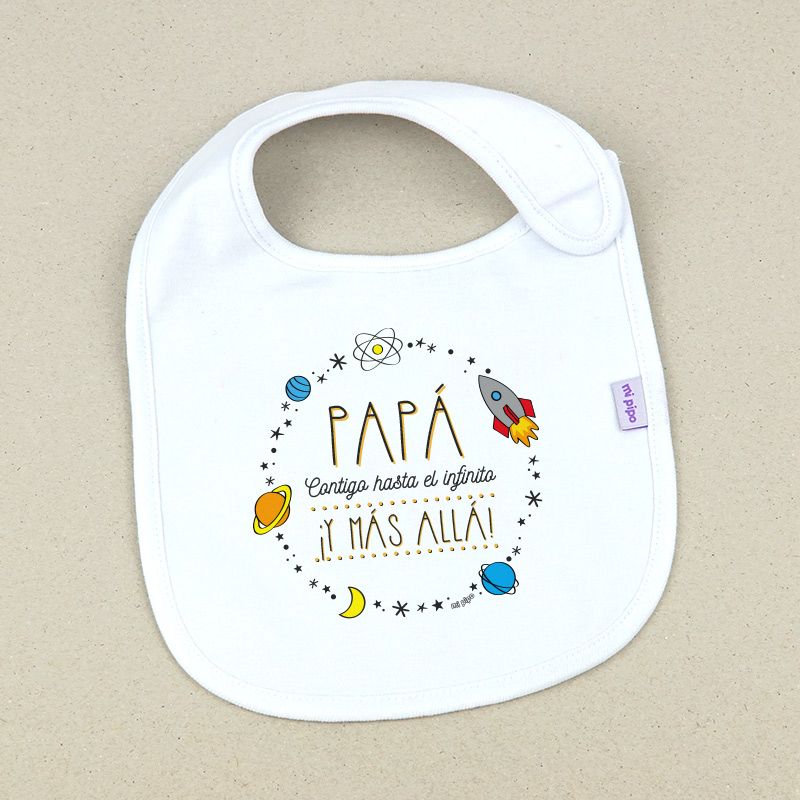 Babero Divertido Papá contigo hasta el Infinito ¡y más allá! Planetas - Mikeko