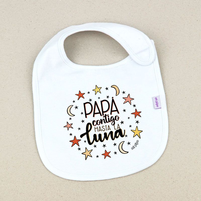 Babero Divertido Papá contigo hasta la luna - Mikeko