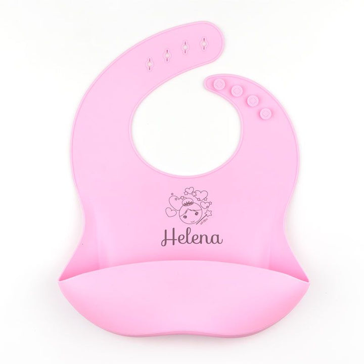 Babero SILICONA Personalizado Nombre + Hada, color a elegir - Mikeko