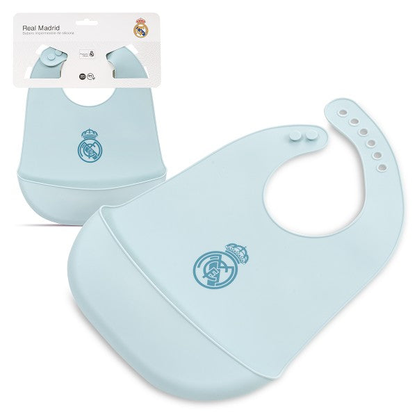 Babero Real Madrid Silicona | Oficial, Antibacteriano y BPA Free Azul