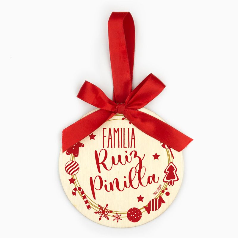 Bola Navidad MADERA Corona navideña, Familia personalizada - Mikeko