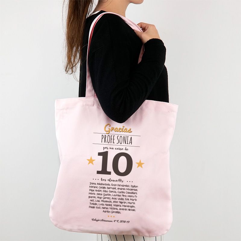 Bolso Algodón orgánico Personalizado Gracias (nombre) por un curso de 10 (texto alumnos)