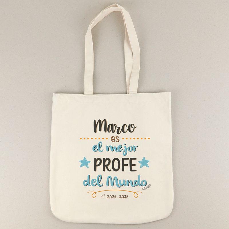 Bolso de Algodón orgánico Personalizado (nombre) Es el Mejor Profe del Mundo (texto libre)