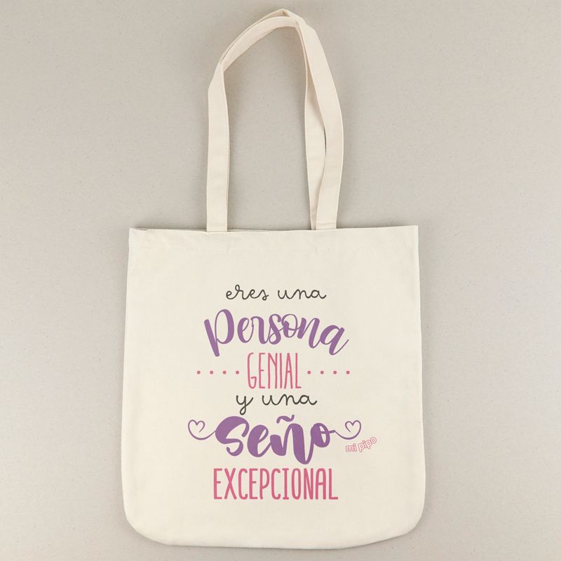 Bolso de Algodón orgánico Profe Eres una Persona genial y una Seño excepcional