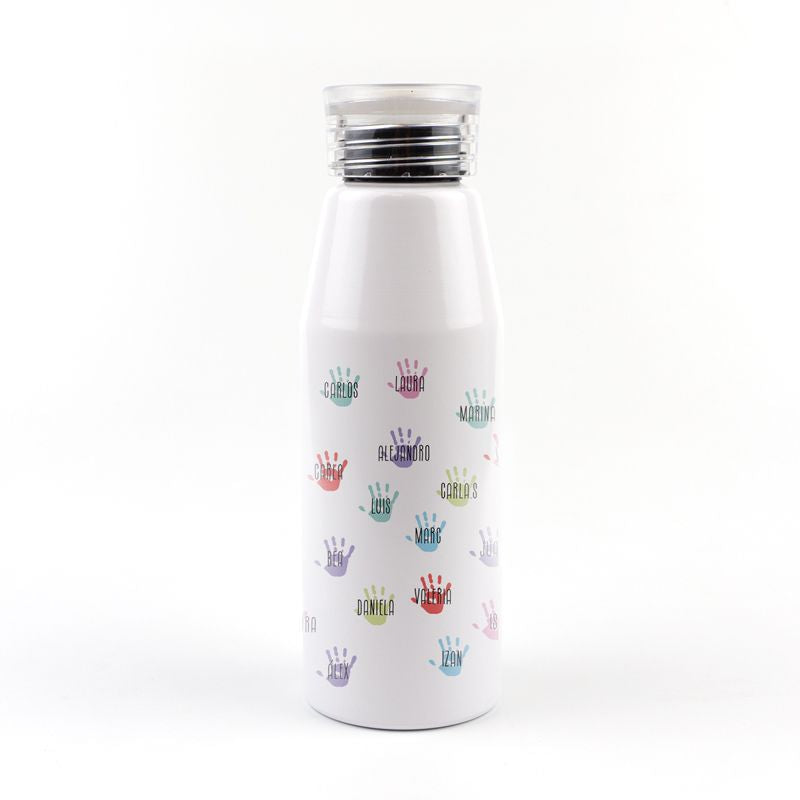 Botella Aluminio Profe personalizada (nombre alumnos) Manitas