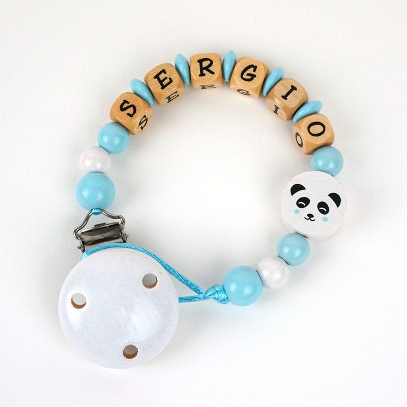 Cadenita de madera personalizada panda azul - Mikeko