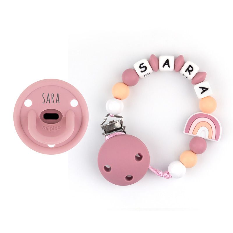 Cajita Chupete Gummy Blush + Cadenita de Silicona Arcoíris Blush personalizada