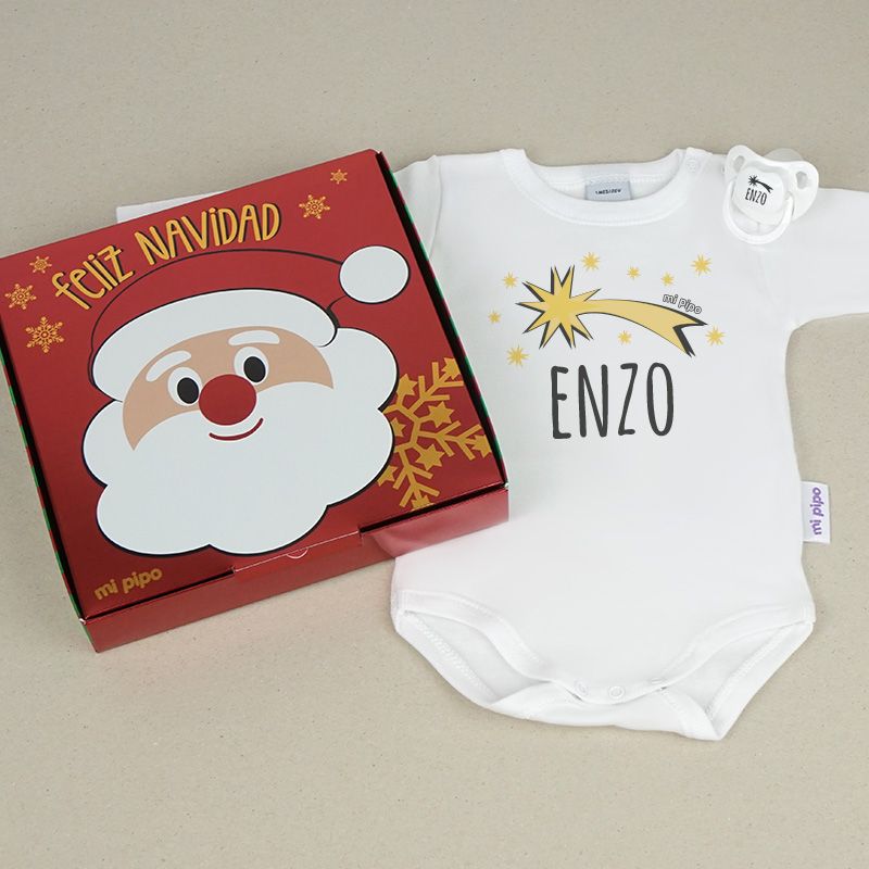 Cajita Navidad Body + Chupete Estrella fugaz Personalizada - Mikeko