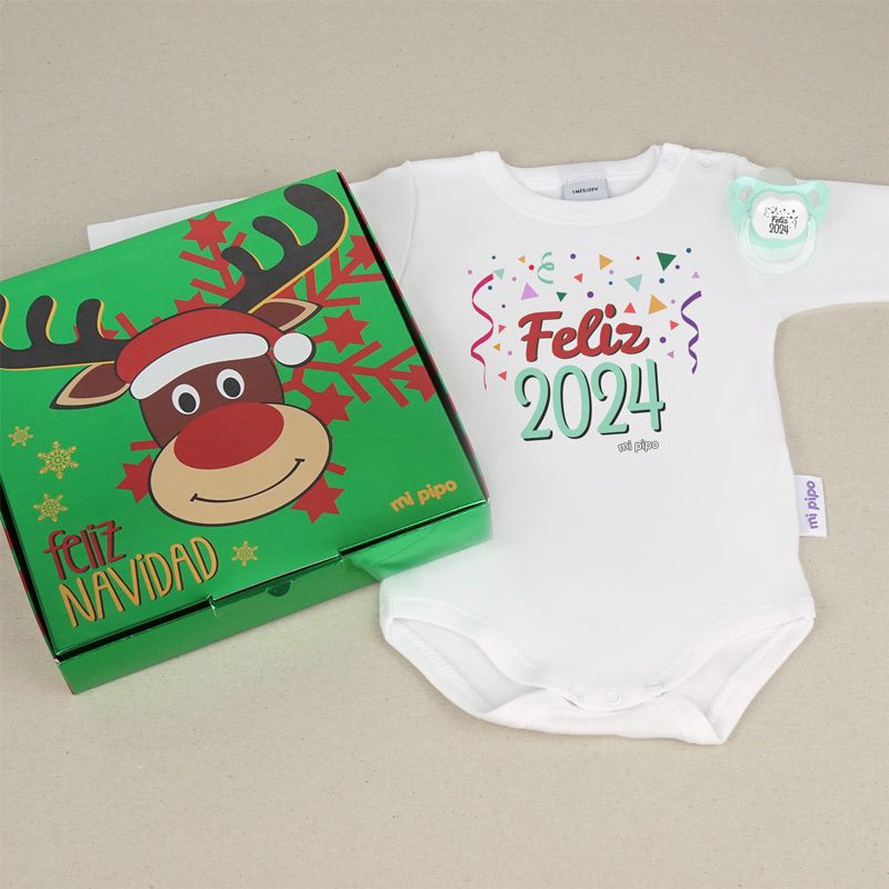 Cajita Navidad Body + Chupete Feliz 2024 - Mikeko