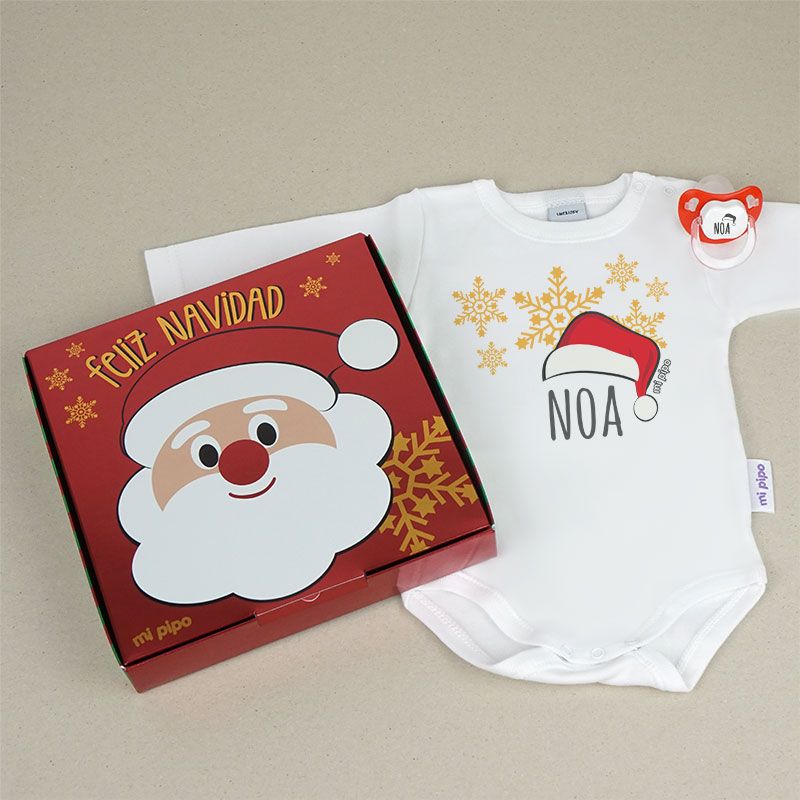 Cajita Navidad Body + Chupete Gorrito Personalizada - Mikeko