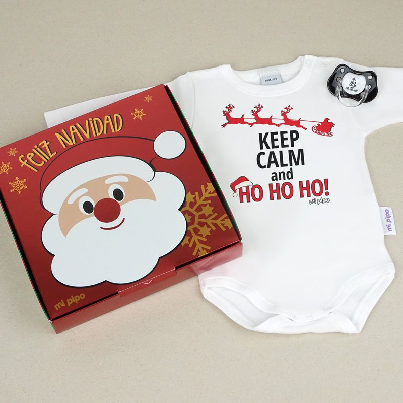 Cajita Navidad Body + Chupete Keep calm and ho ho ho! - Mikeko