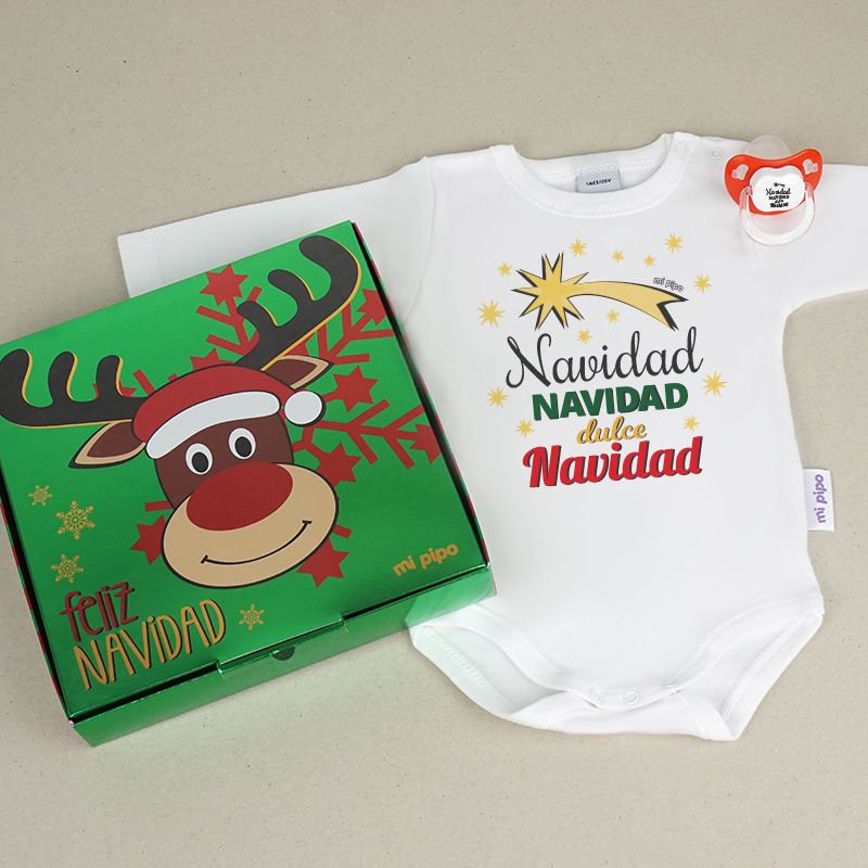 Cajita Navidad Body + Chupete Navidad, Navidad, Dulce Navidad - Mikeko