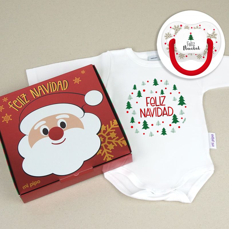 Cajita Navidad Body + Chupete New Classic Cristal Copos Feliz Navidad - Mikeko