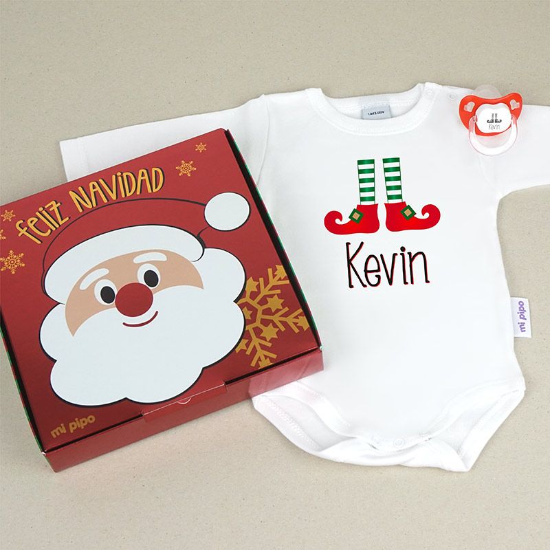 Cajita Navidad Body + Chupete Elfo Personalizada - Mikeko