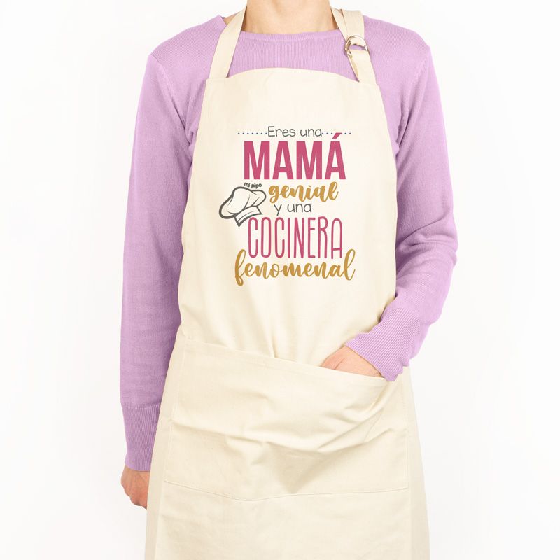 Delantal Algodón Premium Divertido Eres una Mamá genial y una Cocinera Fenomenal