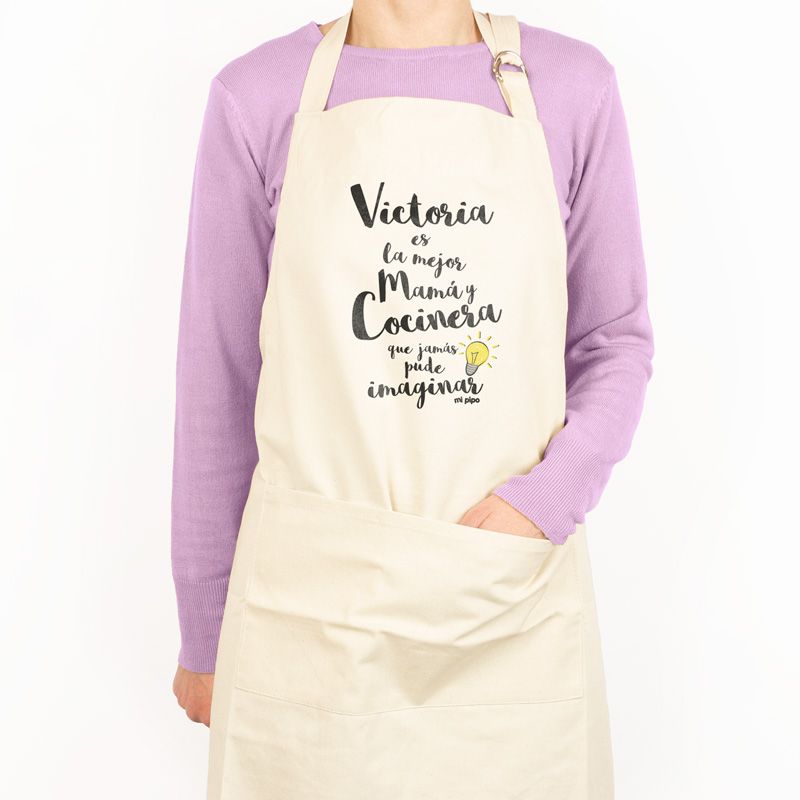 Delantal Algodón Premium Personalizado (Nombre) Es la mejor Mamá y Cocinera que jamás pude imaginar