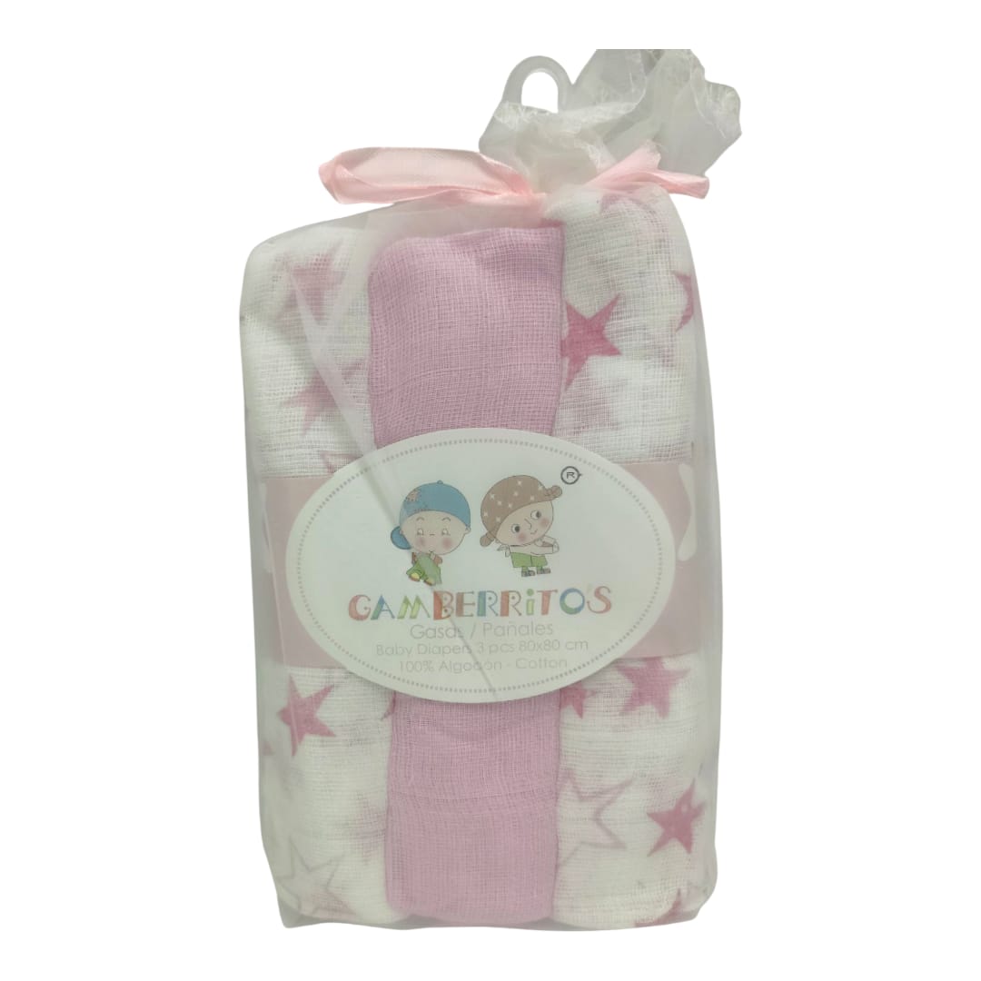Pack 3 Muselina Estrella Rosa