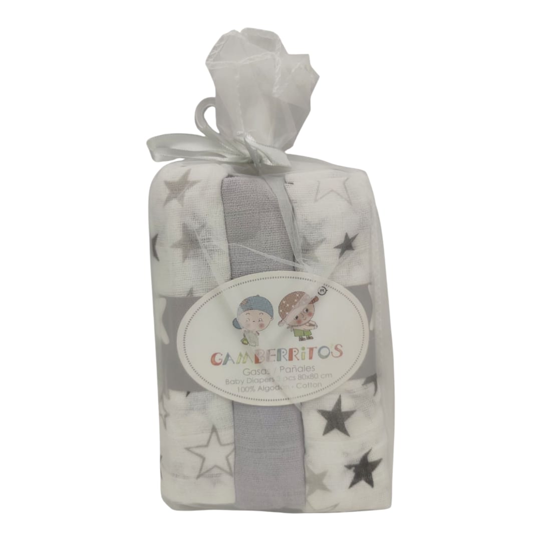 Pack 3 Muselina Estrella Gris