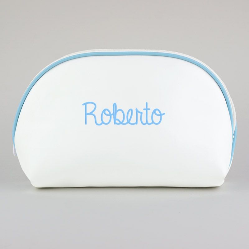 Neceser Polipiel Blanco-Ribete Azul Personalizado - Mikeko