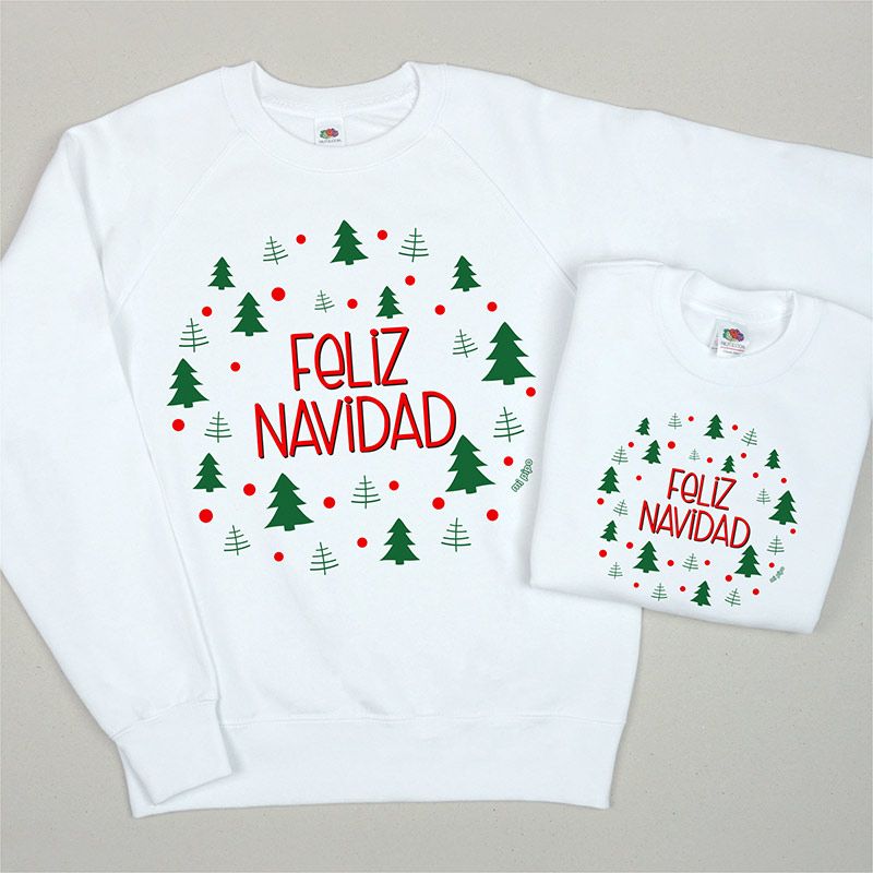 Pack 2 Prendas Camiseta o Sudadera Feliz Navidad árboles verdes - Mikeko