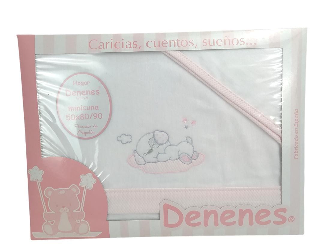 Sabana Franela Minicuna perrito nube rosa