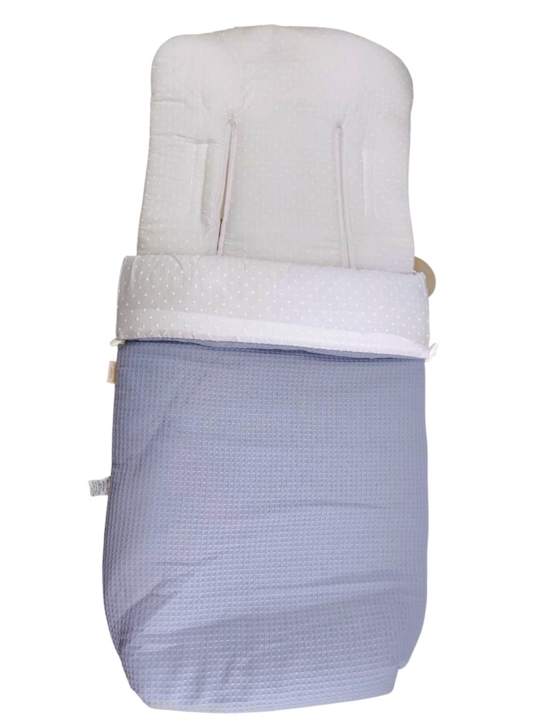 Saco de silla plumeti blanco y gofre azul