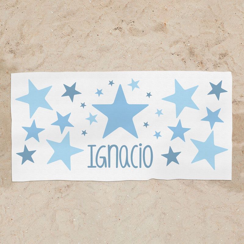 Toalla de baño Premium Estrellas Azul Personalizada - Mikeko