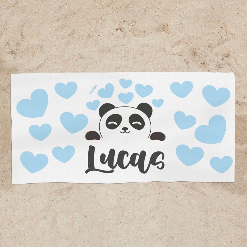 Toalla de baño Premium Panda Azul Personalizada - Mikeko