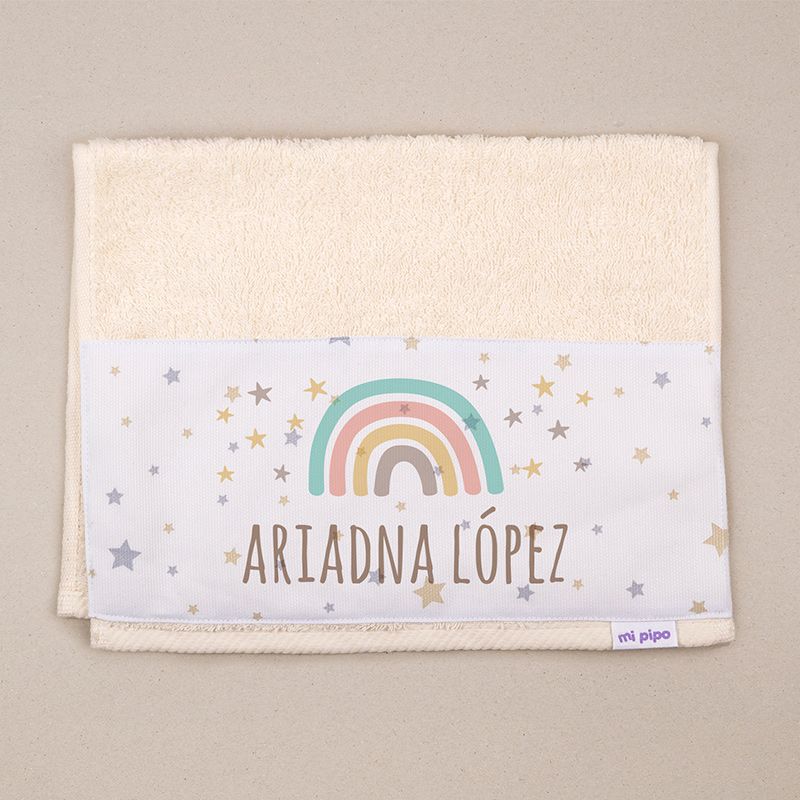 Toallita de Rizo Arcoíris Soft Beige Personalizada - Mikeko