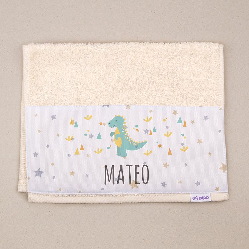 Toallita de Rizo Dinosaurio Beige Personalizada - Mikeko