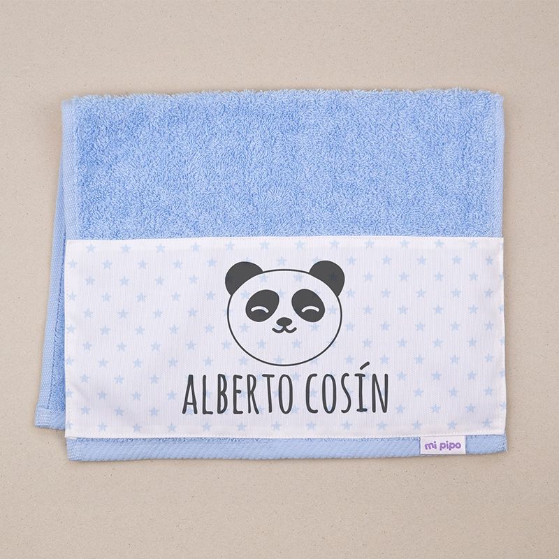 Toallita de Rizo Panda Azul Personalizada - Mikeko