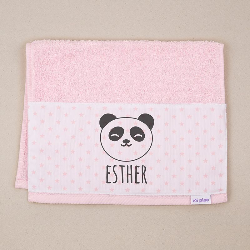 Toallita de Rizo Panda Rosa Personalizada - Mikeko