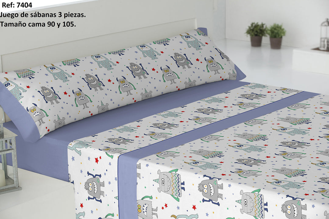 Sábana Cama Juvenil SA Azul 90 - Mikeko