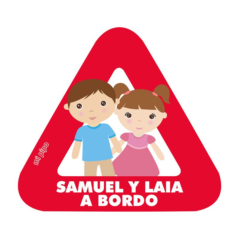Adhesivo para coche Bebé a bordo 2 hermanos personalizado - Mikeko