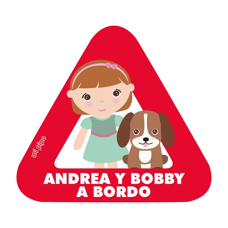 Adhesivo para coche Bebé a bordo Niña y perrito personalizado - Mikeko