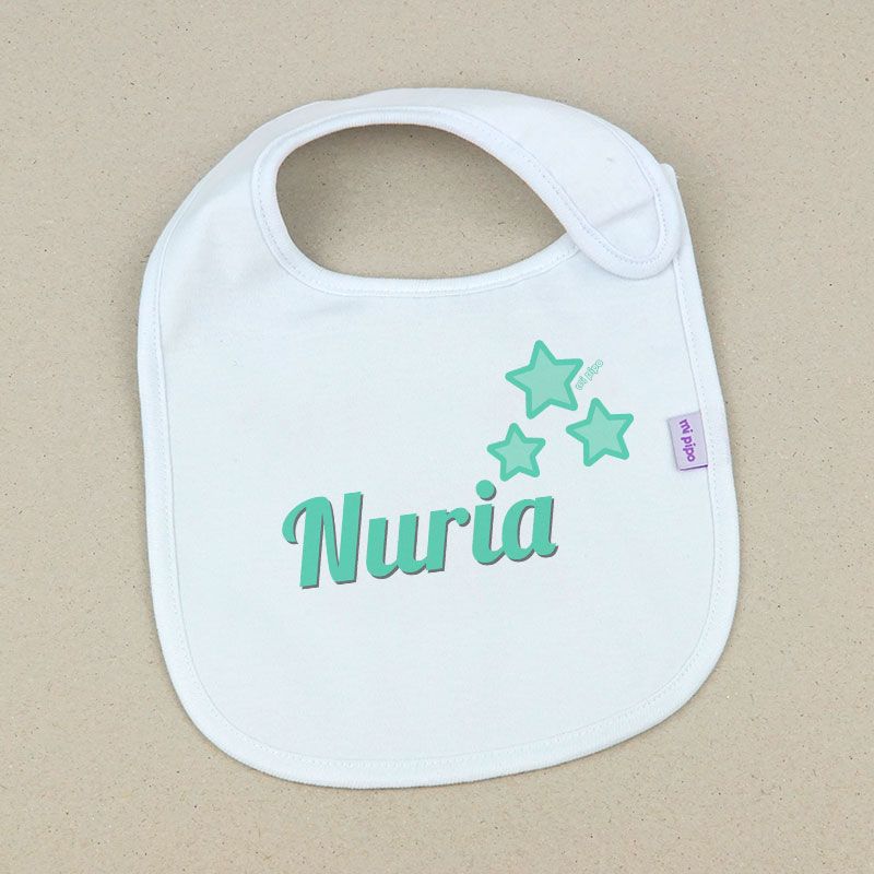 Babero Personalizado Estrellas Menta - Mikeko
