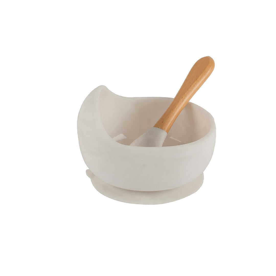 Bol de Silicona con Cuchara de Madera Personalizado - Blanco - Mikeko